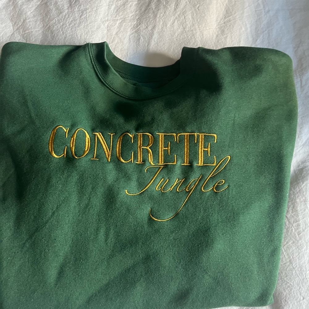 Concrete Jungle Green Crewneck with Gold Detail